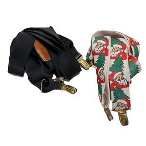 VTG CAS W Germany Suspenders - Christmas‎ Trees Santa Holiday & Black Brown